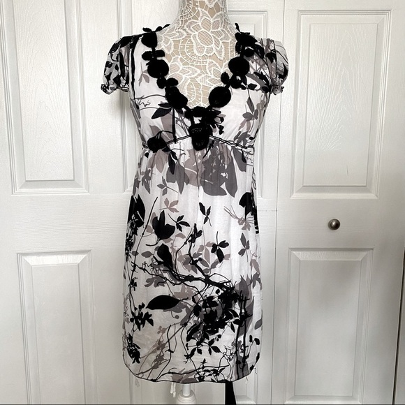 Max Studio dress V neck crochet detail cap sleeve cotton Elasticized below chest - Picture 1 of 9